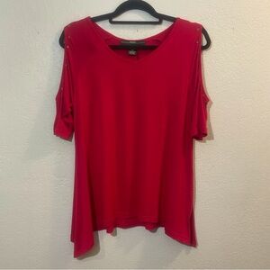 NWT - Amang NY - Red Cold Shoulder, 1/4 Sleeve with Stud Embellishment Top Sz.S